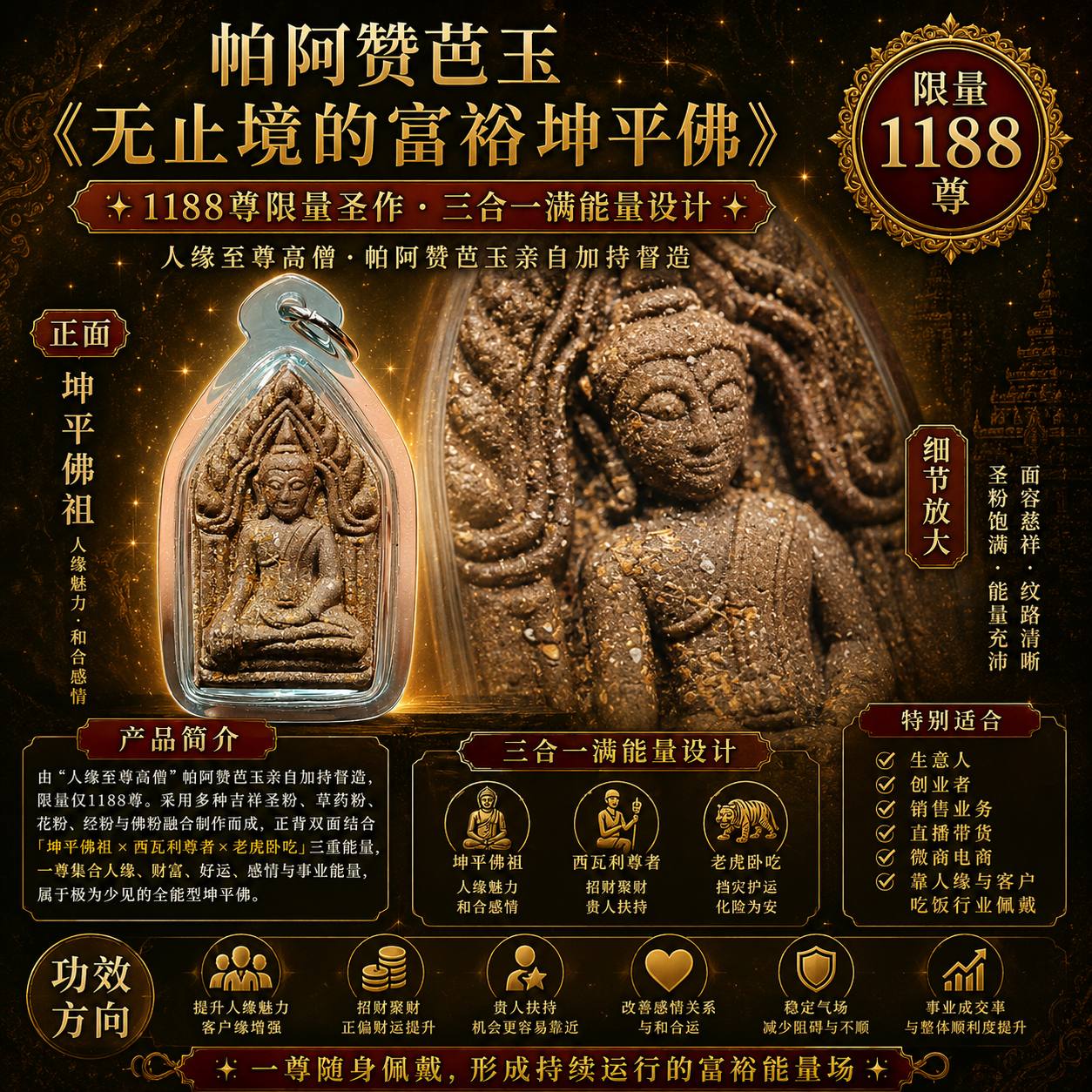 帕阿赞芭玉《无止境的富裕坤平佛》｜1188尊限量｜人缘财富事业全能型坤平佛 | Jin Thai Fo Pai